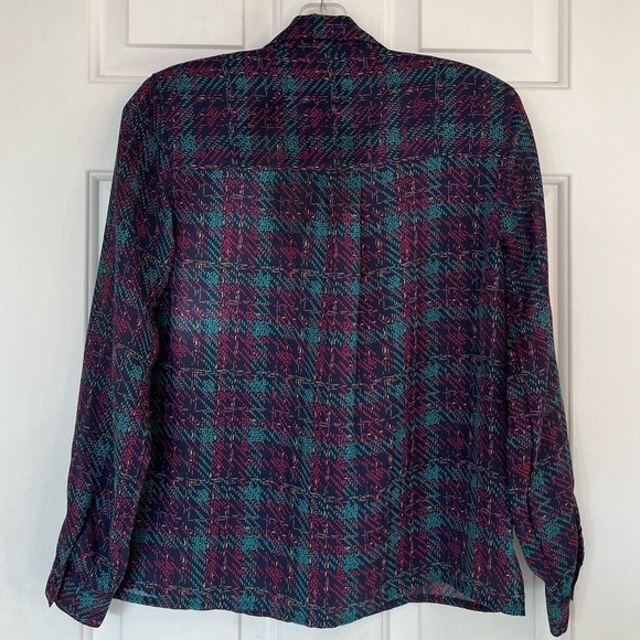 Vintage Alfred Dunner Plaid Print Semi-Sheer Button Down Shirt 6P Multicolour - Picture 11 of 16